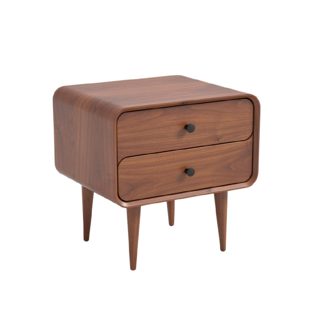 Mid-Century Modern Walnut Nightstand with Two Drawers