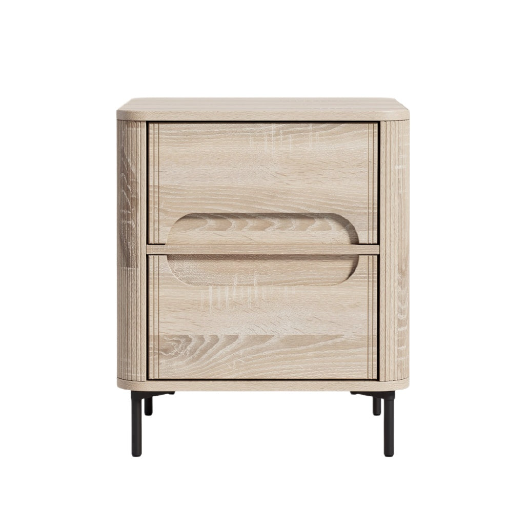 Modern Wooden Nightstand with Dual Drawers and Metal Legs