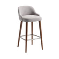Modern Upholstered Bar Stool with Wood Legs and Chrome Footrest